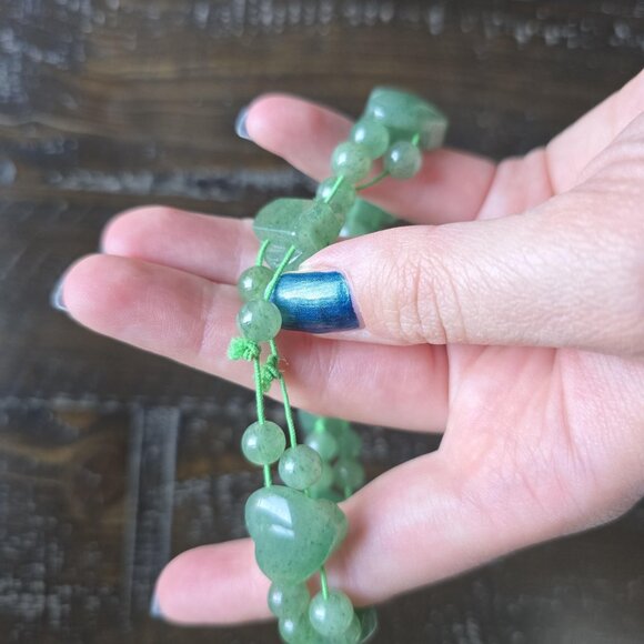 Vintage Jade Beaded Bracelet Hearts Elastic Cute Girly Gift Elegant Retro Boho - Picture 4 of 5